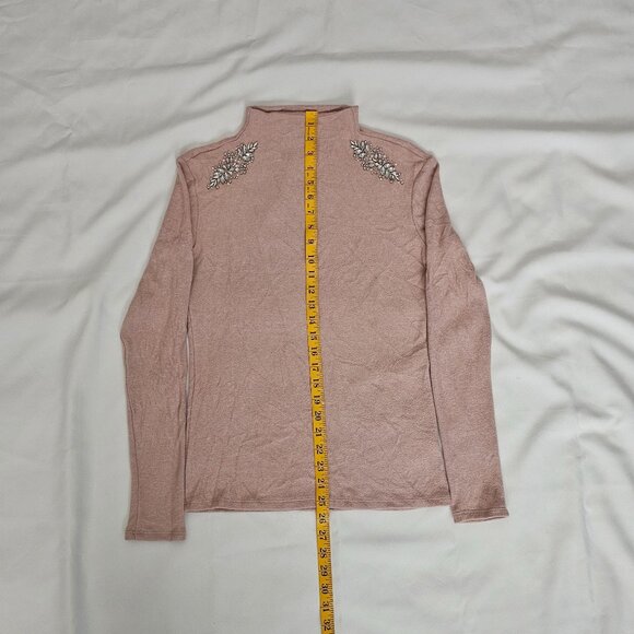 Express Light Pink Rhinestone Embellished Mock Neck Sweater Women's Size Medium - Picture 13 of 13